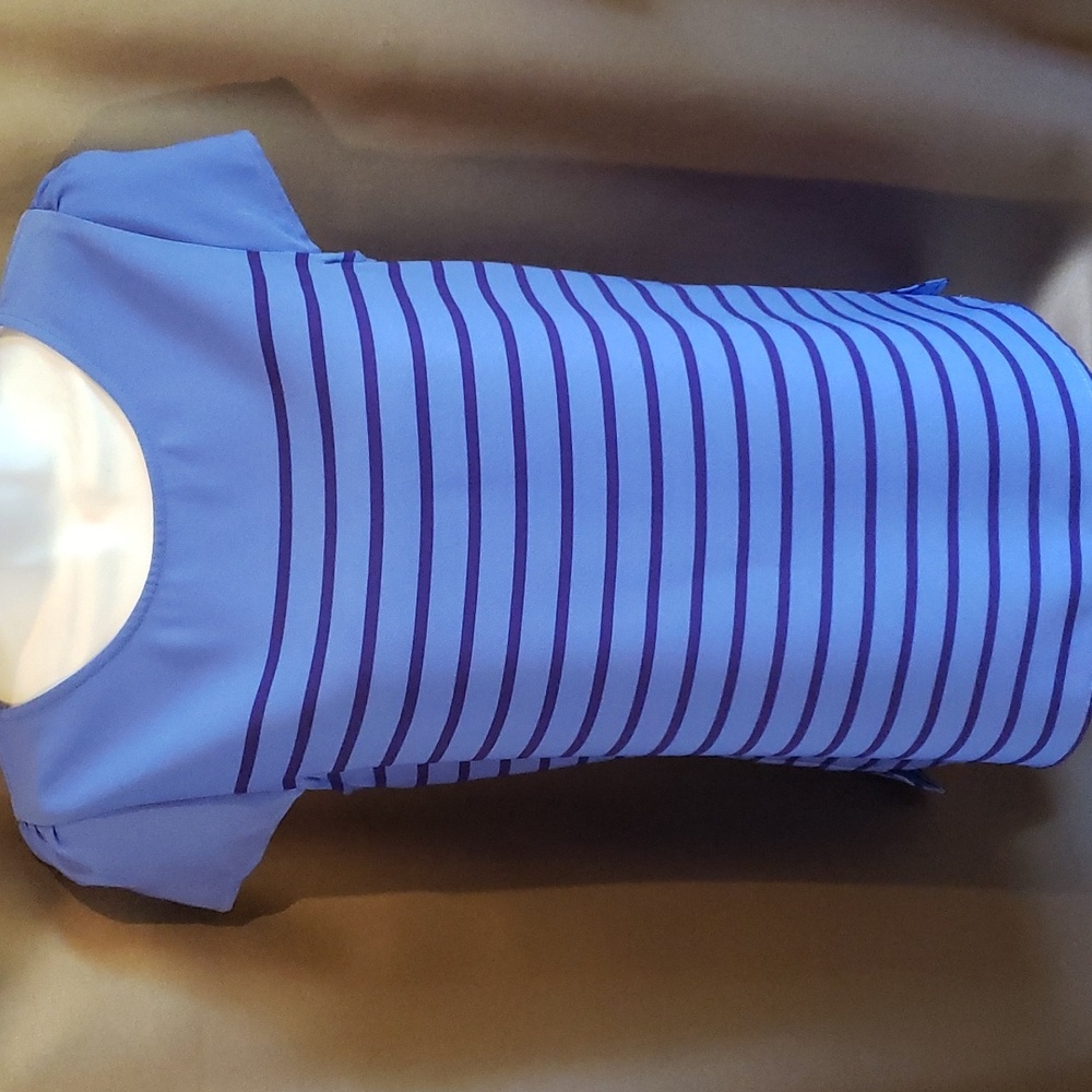 LOFT Blue Striped Short Sleeve Blouse